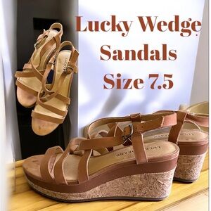 Lucky Brand Tan Wedge Sandals with Cork Heel